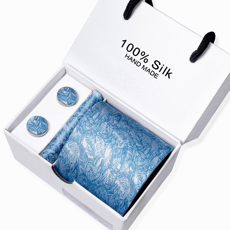 Men'S Business Tie Square Scarf Gift Box Striped Plain Suit Shirt Tie Black Gift Box Set