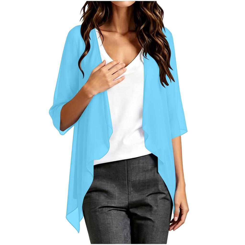 Women Lightweight Chiffon Cardigan Open Front Loose Fit Summer Half Sleeve Casual Outerwear Top for Outdoor