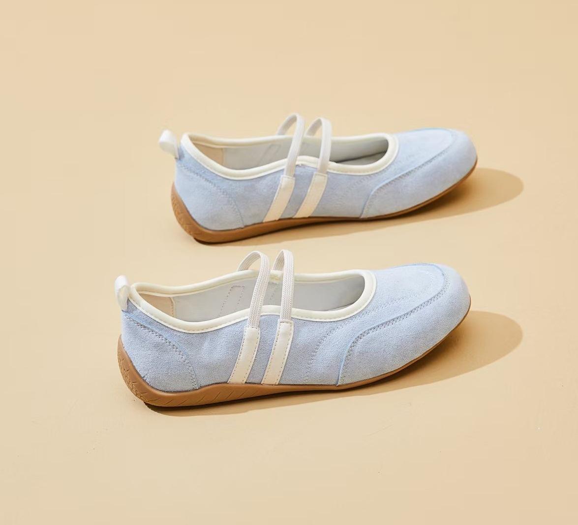 

Elastic light mouth leather flat heel color matching casual shoes versatile round head flat shoes light mouth casual shoes yellow 35 синий