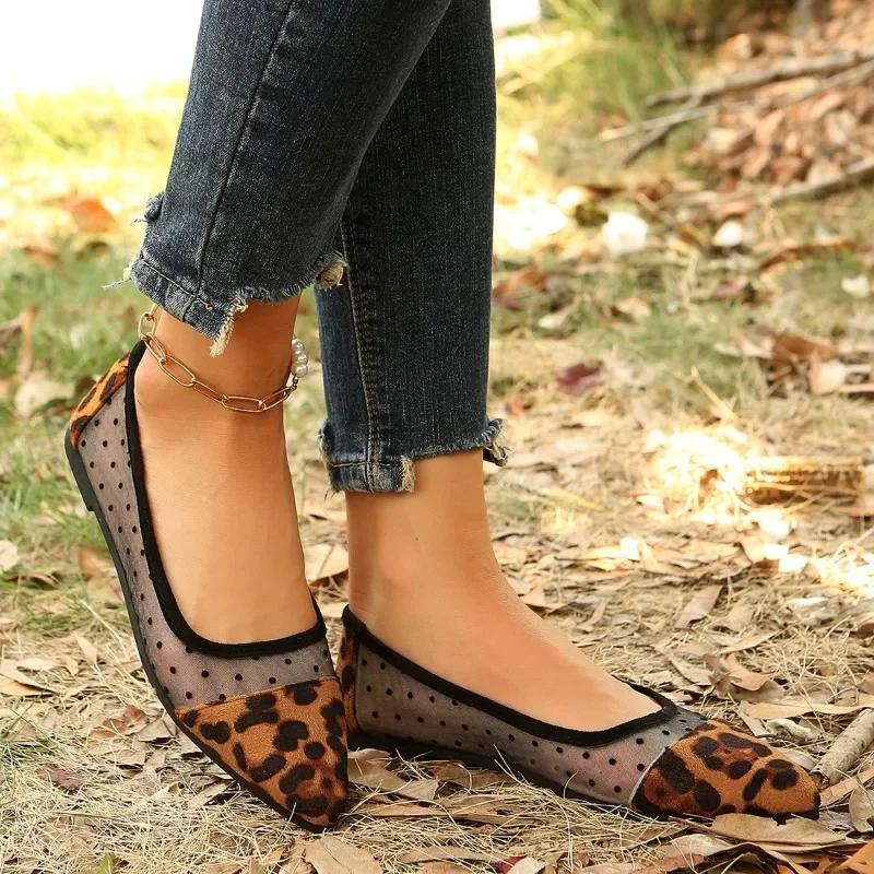 Fashion Soft and Comfortable Women's Flat Shoes Classic Pointed Toe Ladies Leopard Print Shoes Women Work Shoes Comfortable for Work