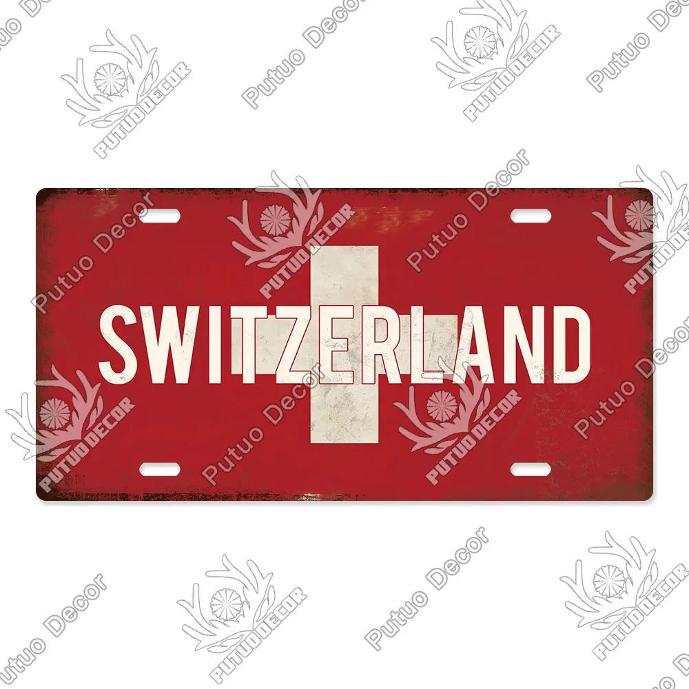 Putuo Decor National Flag Metal Sign Licenses Plate Plaque Metal Vintage for Garage Bar Pub Living Room Kitchen Wall Decoration