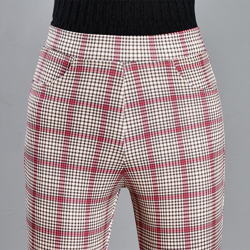 

2024 New Style Women s Elastic Red Plaid Micro-Flare Pants - Thick, Slimming, Versatile for Autumn and Winter XL under 60kg