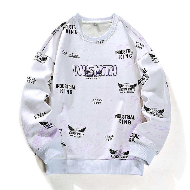 New Men's Sweatshirt Spring Autumn Casual Versatile Young Handsome Pullover Round Neck Printed Long-sleeved T-shirt