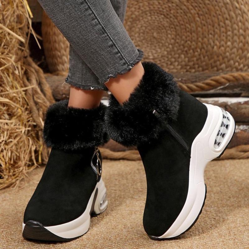Thick-soled Height-increasing Snow Boots, High-top Side-zipper Ankle Boots with Fleece Cotton Boots, Women's Shoes