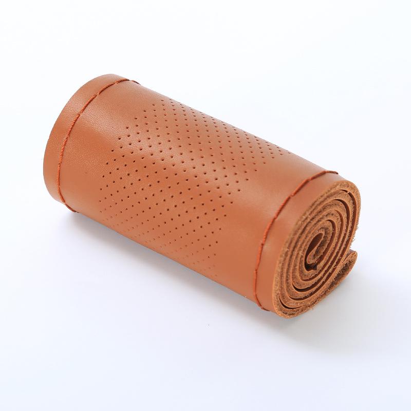 Universal Genuine Leather Steering Wheel Cover, Hand-Stitched, Breathable, All-Season, Fits All Vehicles