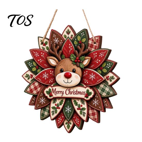 Rustic Xmas Wall Plaque Christmas Wooden Hanging Sign, Decorative with Hemp Rope, 2D Gift for Friends Flat Tree Pendant Holiday Home Door Fireplace