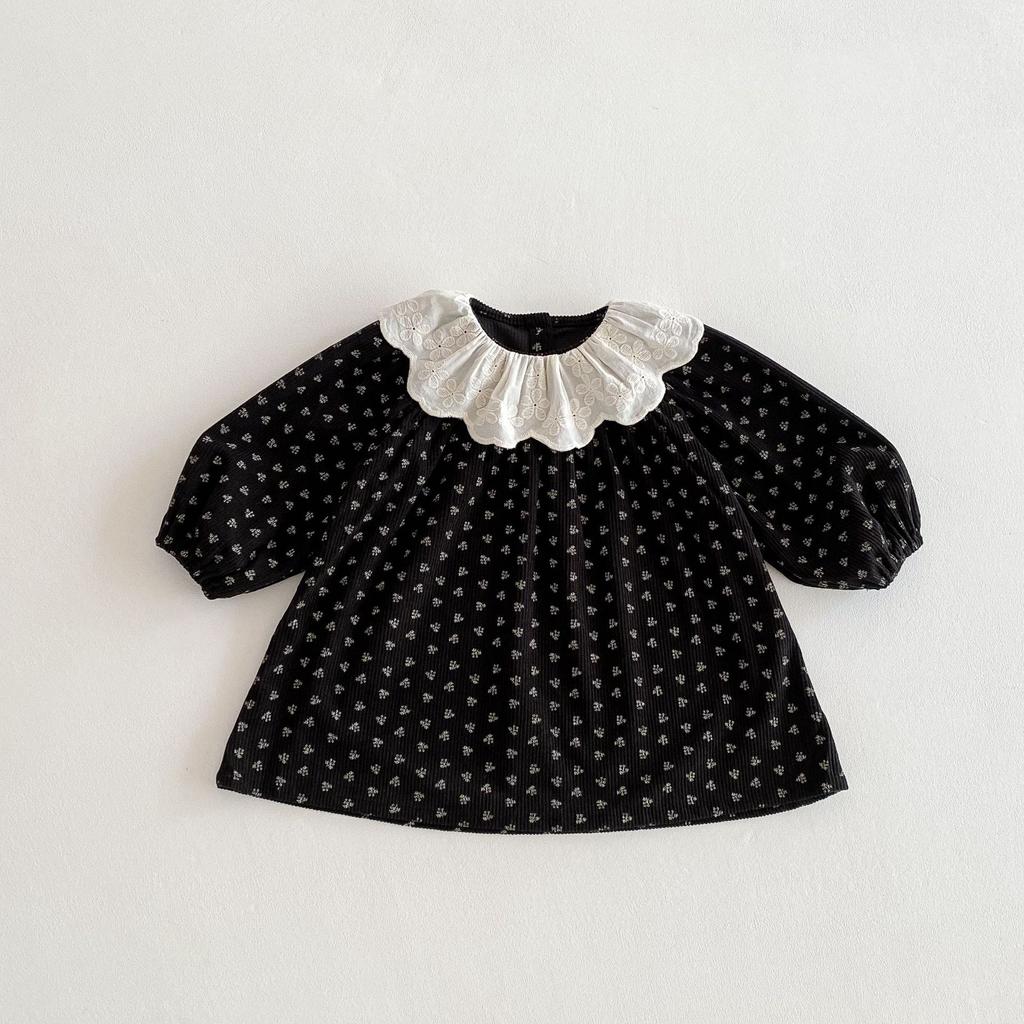 Mädchen lange ärmeln Koreanische version kleid herbst neue retro stil floral kleid kinder spitze revers prinzessin kleid