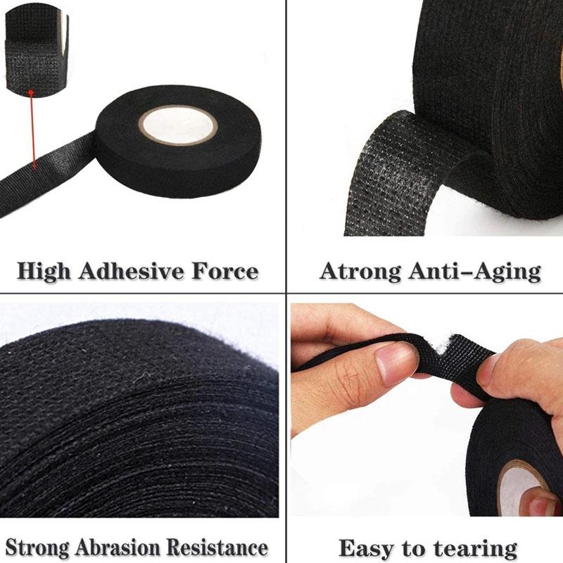 Electrical Tape Heat Resistant Harness Car Cable Harness Waterproof Insulating Electrical Tape Black Self Adhesive Fabric Tape