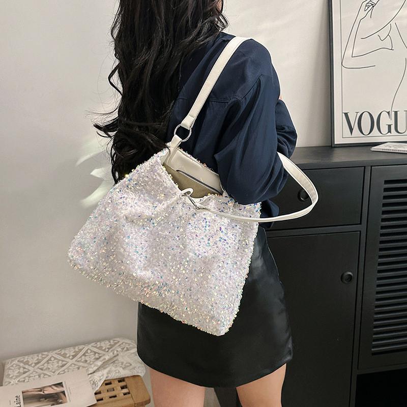 Large Capacity Sparkling Sequin Bucket Bag For Womens Daily Use