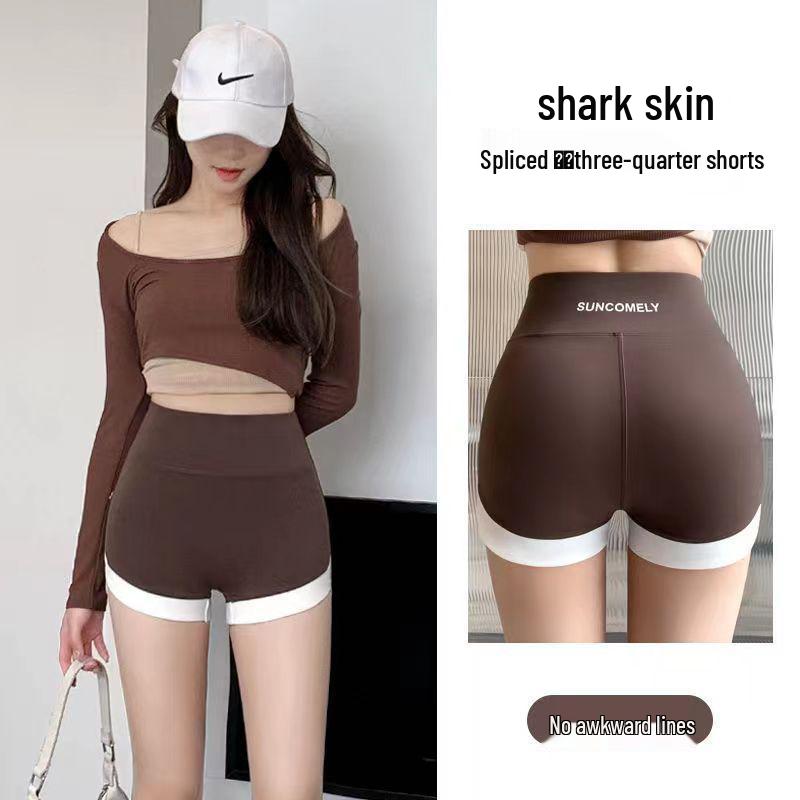 

Women s Three-Quarter Length Shark Pants: Summer, Anti-Exposure, Tummy Control, Yoga & Sports Base Layer Shorts L - recommended for 50-60 kg