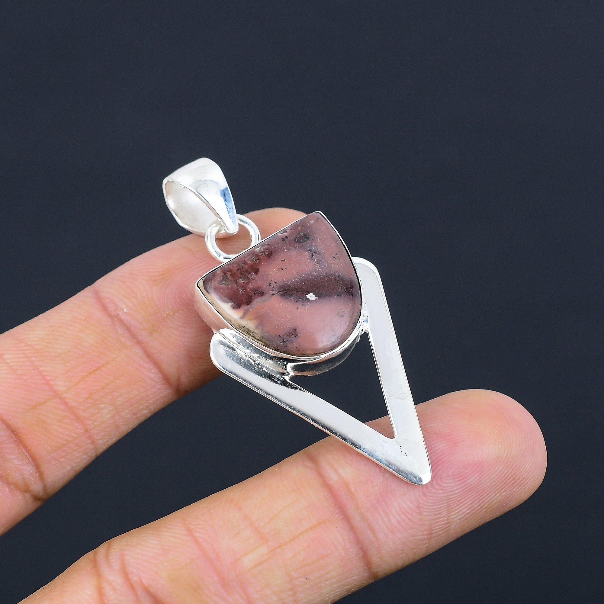 Crescent Natural Porcelain Jasper 925 Silver Wedding Engagement Daughter Pendant