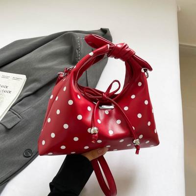 Fashion Polka Dot Shoulder Bag Bow Tie Rope PU Leather Polka Dot Handbag Hand-held Small Bag Women