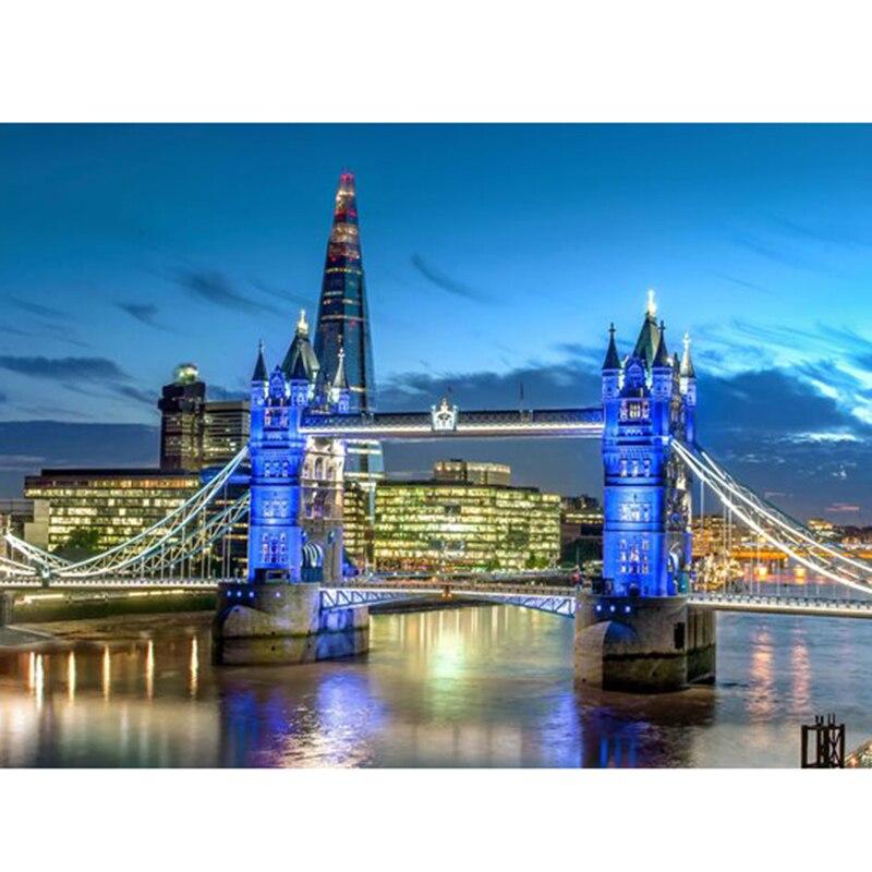 Pictură cu diamant 5D DIY, peisaj, pod, broderie cu diamante, mozaic, imagini, noapte, oraș, rotund complet, foraj, decor artă, cadou