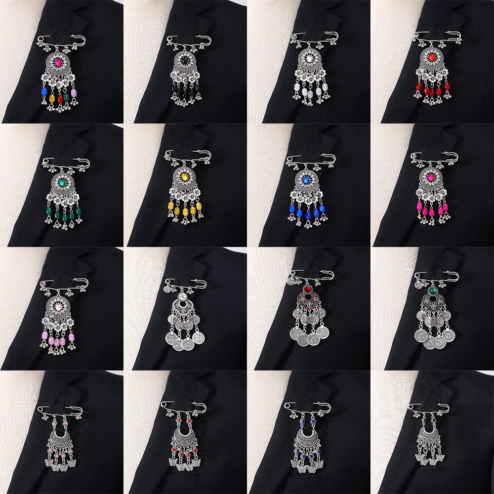 Bohemian Rhinestone Flower Tassel Brooch for Women - Exotic Style Suit Coat Pin