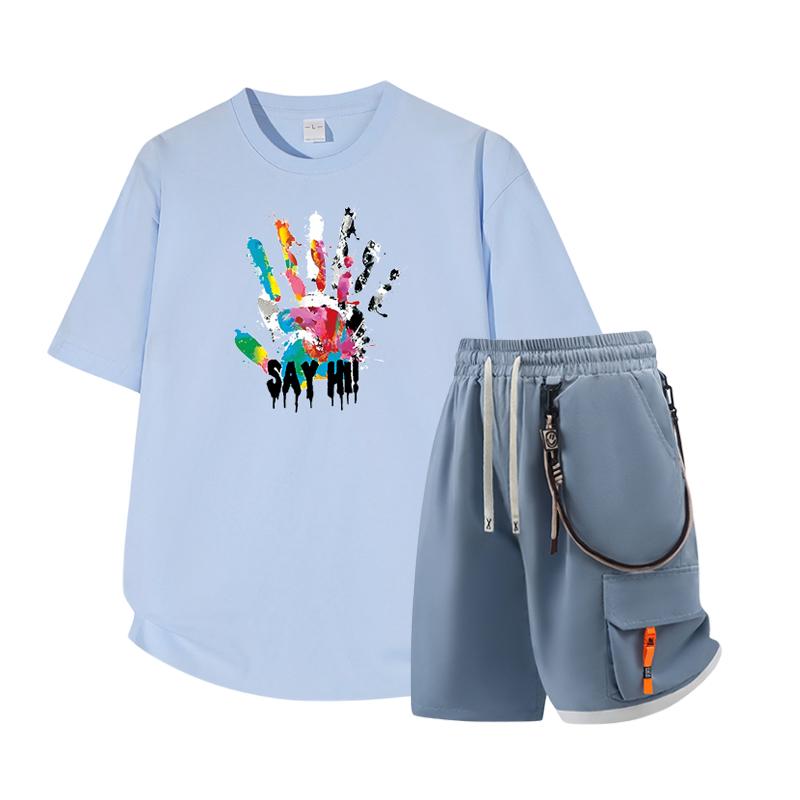 Dmo Men's Short Sleeved Set Summer Short Sleeved Slim Fit Upper Garment Men's Two-piece Set