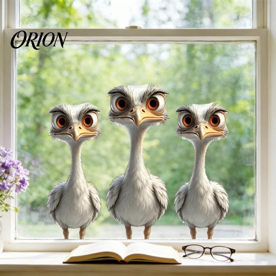 Stereoscopic Animal Wall Art Cute Ostrich Static Window Clings, 3D Break Through Decals, No Easy to Apply Graphics Glue PVC Stickers for Kids Bedroom