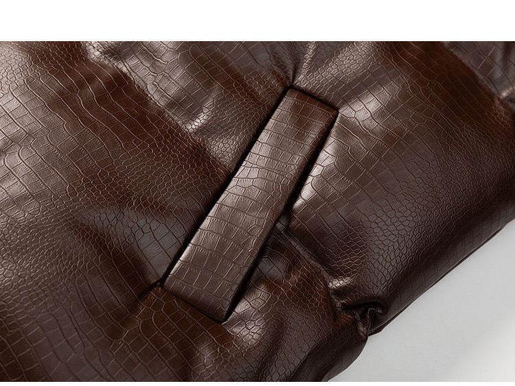 2025 Men's American Style Crocodile Pattern PU Leather Winter Jacket - Thick, Loose, Plus Size Cotton Coat