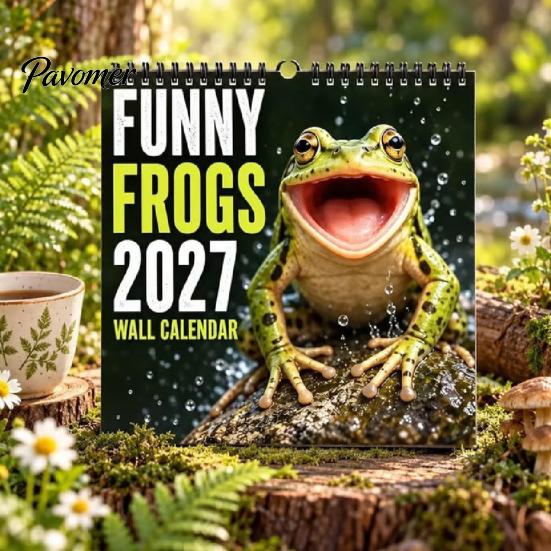 Yearly Planning Tool 2027 Funny Frog Wall Calendar, Cute Animal Illustration Monthly Planner Appointment for Home Office, Mark Important Dates,