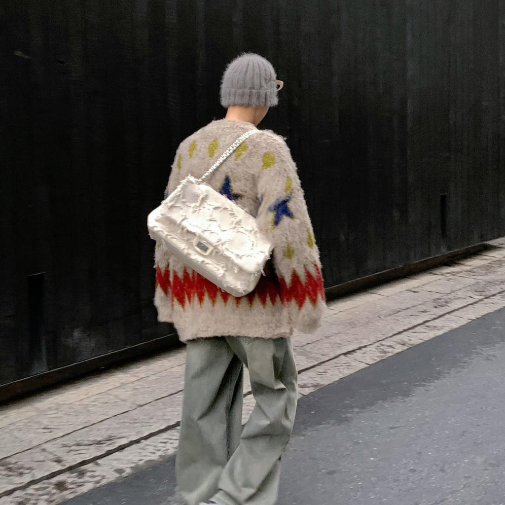 Christmas O-neck Vintage Sweater Men's Loose Casual Autumn Winter Knit Harajuku High Street Cardigan