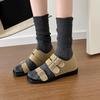 Vintage Minimalist Casual Sandals Summer New Square Toe Suede Open Toe Metal Buckle Soft Sole Inside Booster Romans