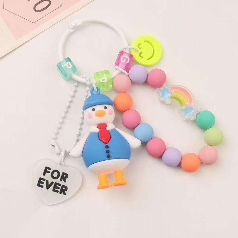 

Colorful Silicone Duck Keychain with Beads and Heart Charm