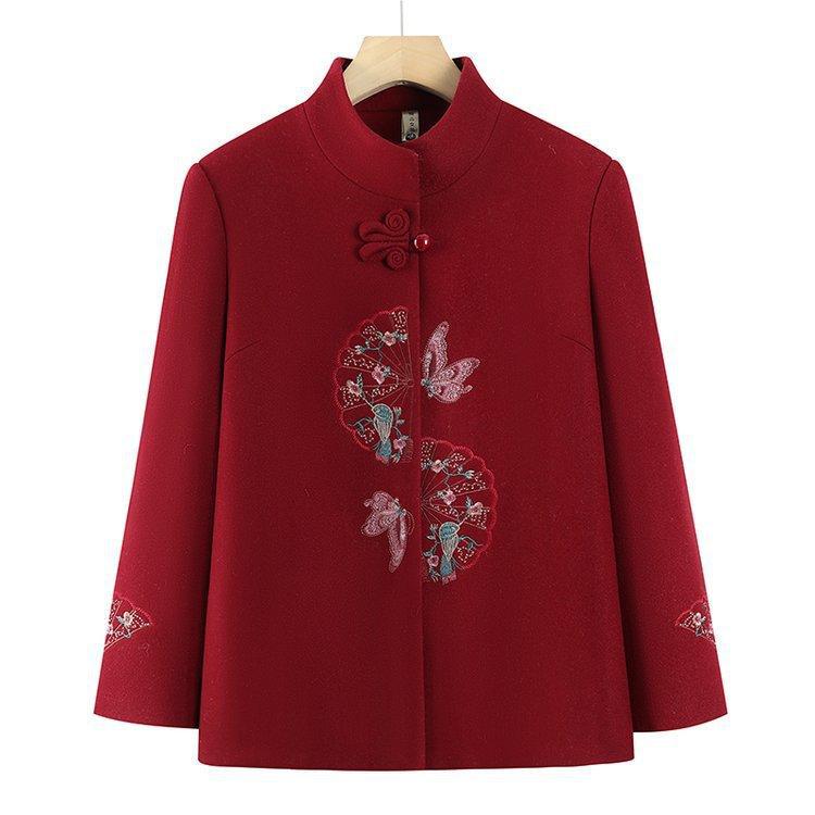 Elderly Women's Spring Wool Coat: Loose Tang Suit Jacket for Mom, Mother-in-law, or Wife - Perfect for Spring & Autumn.