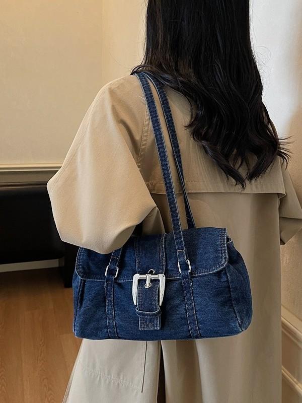 Denim Bag For Women With Large Capacity And Zipper Closure Perfect For School And Daily Use