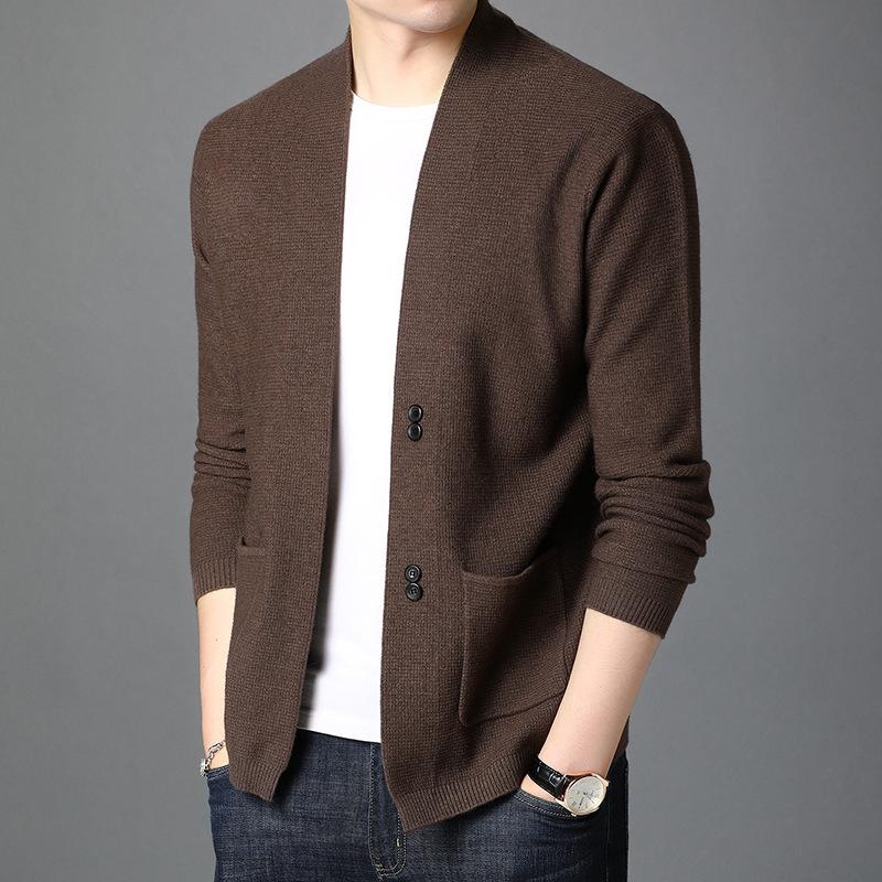 

2026 Autum Fashion Men Knitted V Neck Cardigan Sweater Men Casual Winter High Quality Sweatercoats Men Casual Knitwear Sweater L коричневий