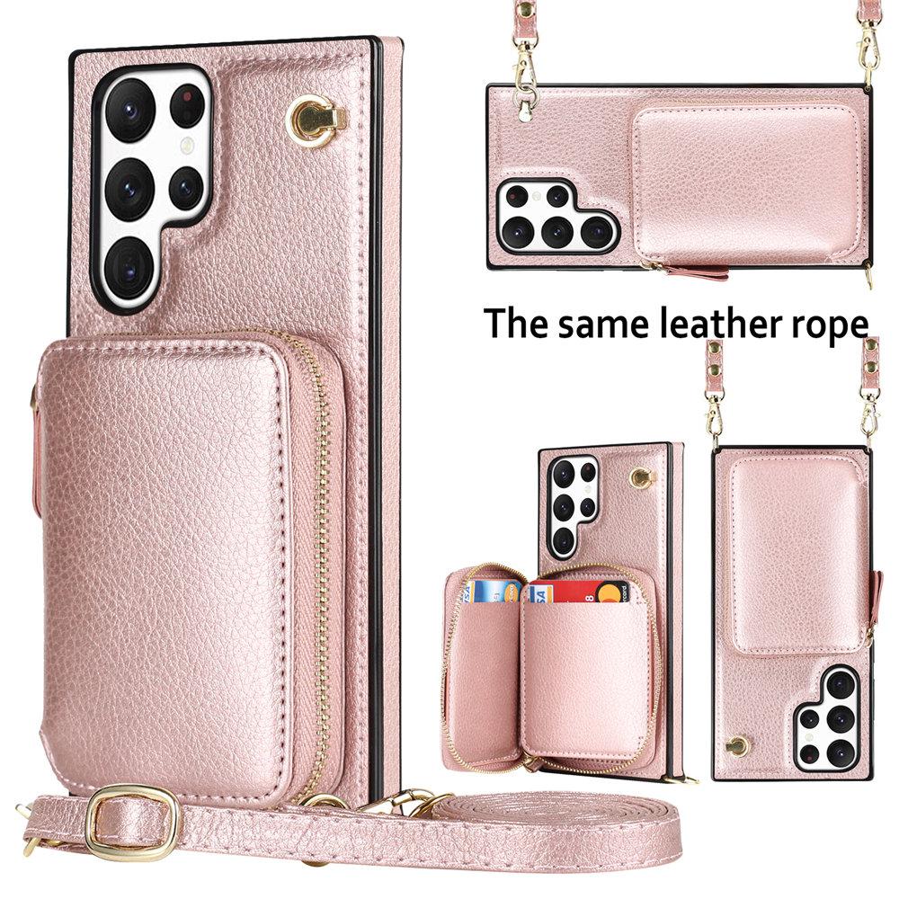 Leather Crossbody Wallet Cards Phone Case For Samsung Galaxy S25 S24 S23 Ultra S22 S21 S20 Note 20 S24FE Lanyard Zipper Cover