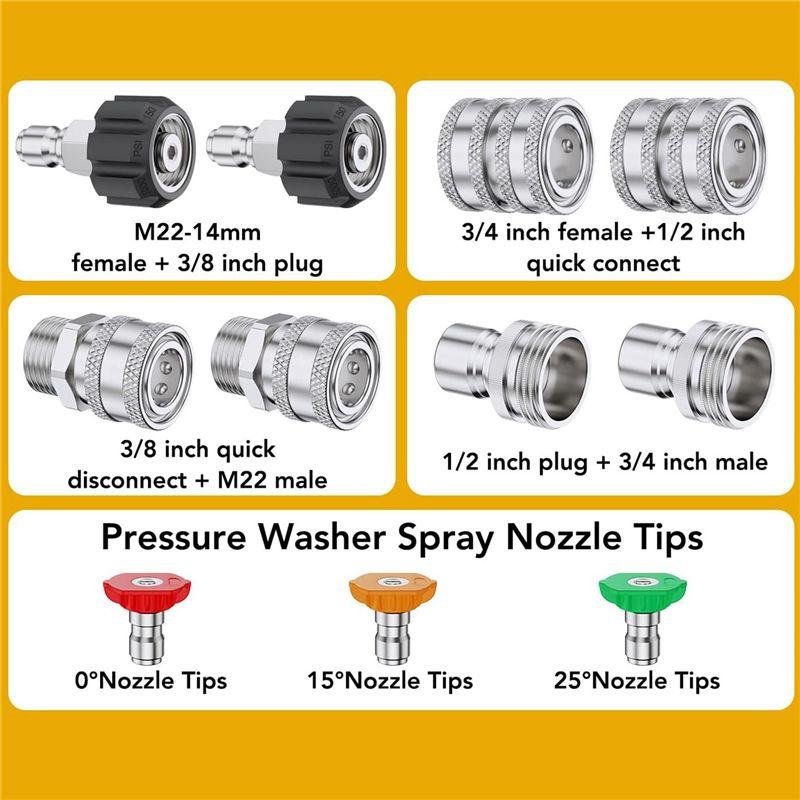 A20F-Pressure Washer Adapter Set, Quick Disconnect Kit, M22 Swivel To 3/8Inch Quick Disconnect, 3/4Inch To Quick Disconnect