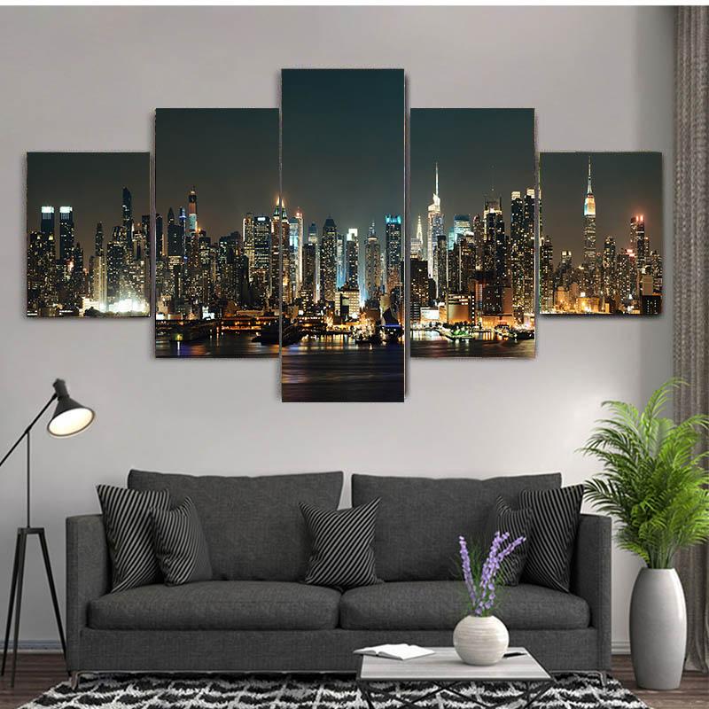 5 Panels New York City Scenery Canvas Painting Landscape Posters and Prints Wall Pictures for Living Room Home Decor No Frame