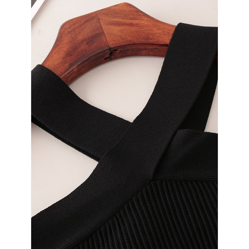 Foreign Trade Original Order Rib Hanging Neck Gyaru Short Vest Western Style off-Shoulder Slim Fit Knitted Sling Top