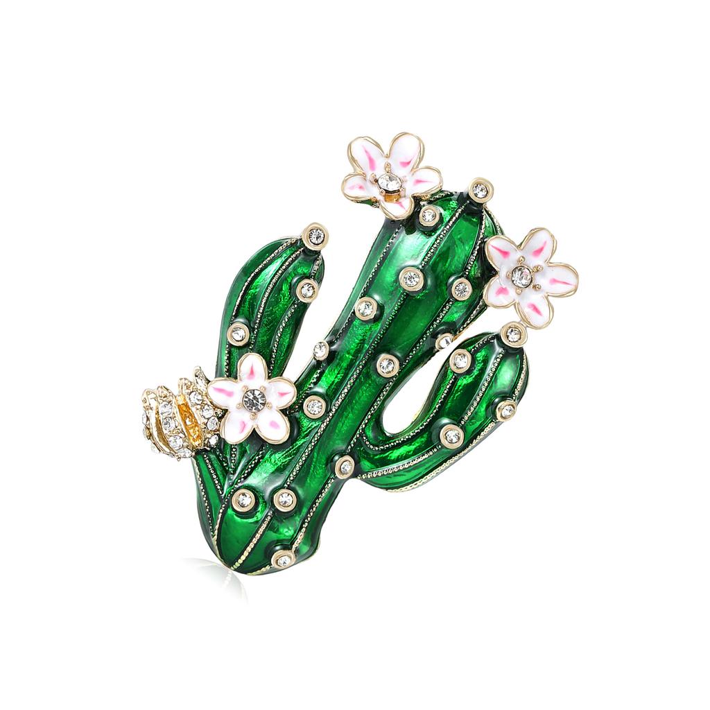 Enamel Crafted Cactus Brooch Including Rhinestones Accent Suitable Various Attires