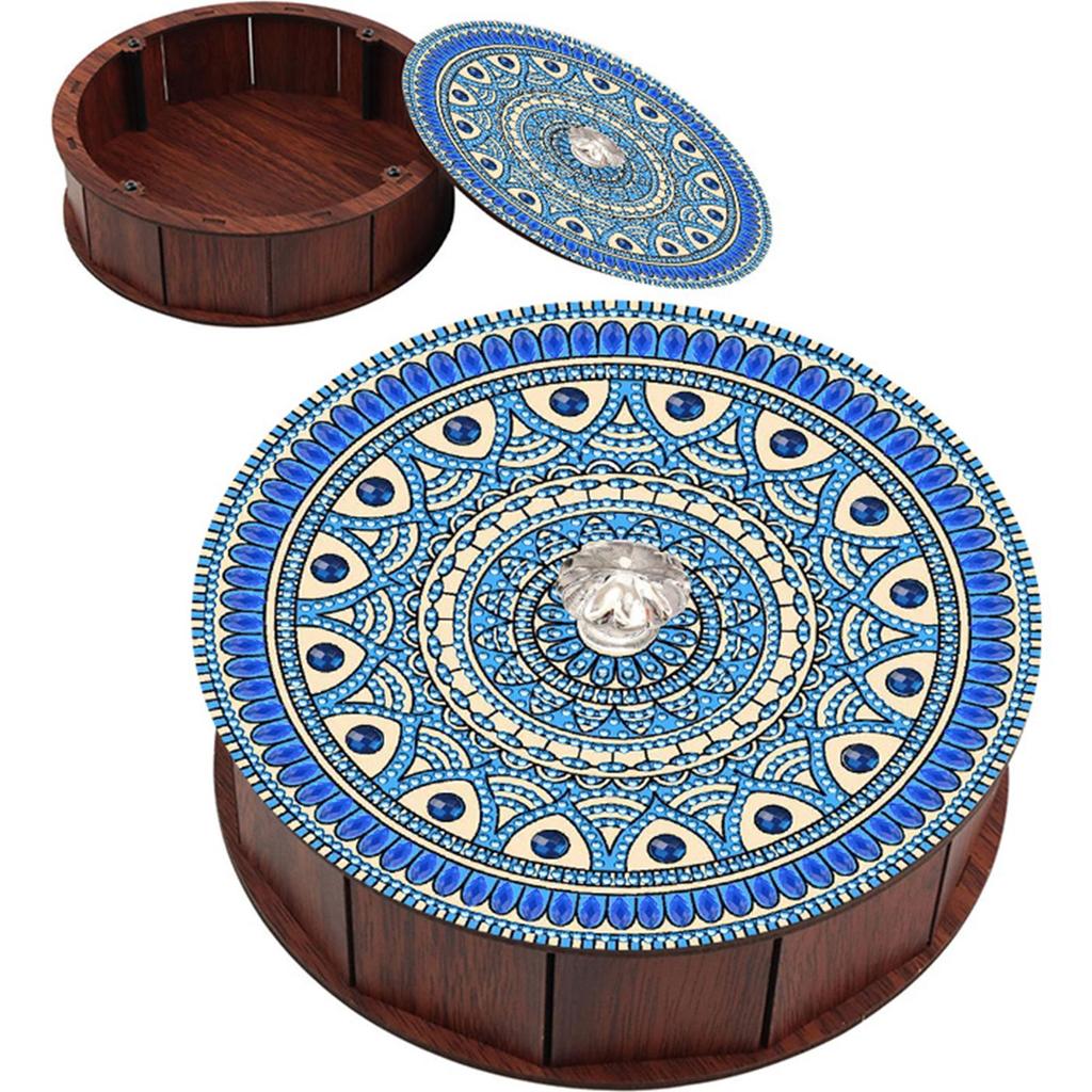 5D DIY Diamond Art Colored Pattern Wood Case Partial Drill Rhinestones Decorative Storage Box for Home Car Desk Decoration Craft