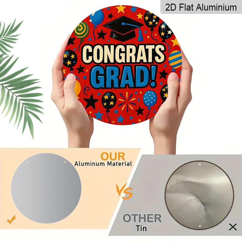 2D Flat 1pc, 8x8 in, Happy Graduation Aluminum metal sign Decorative Signs&Plaques, flower wreath center, door decoration, wall decoration, suitable