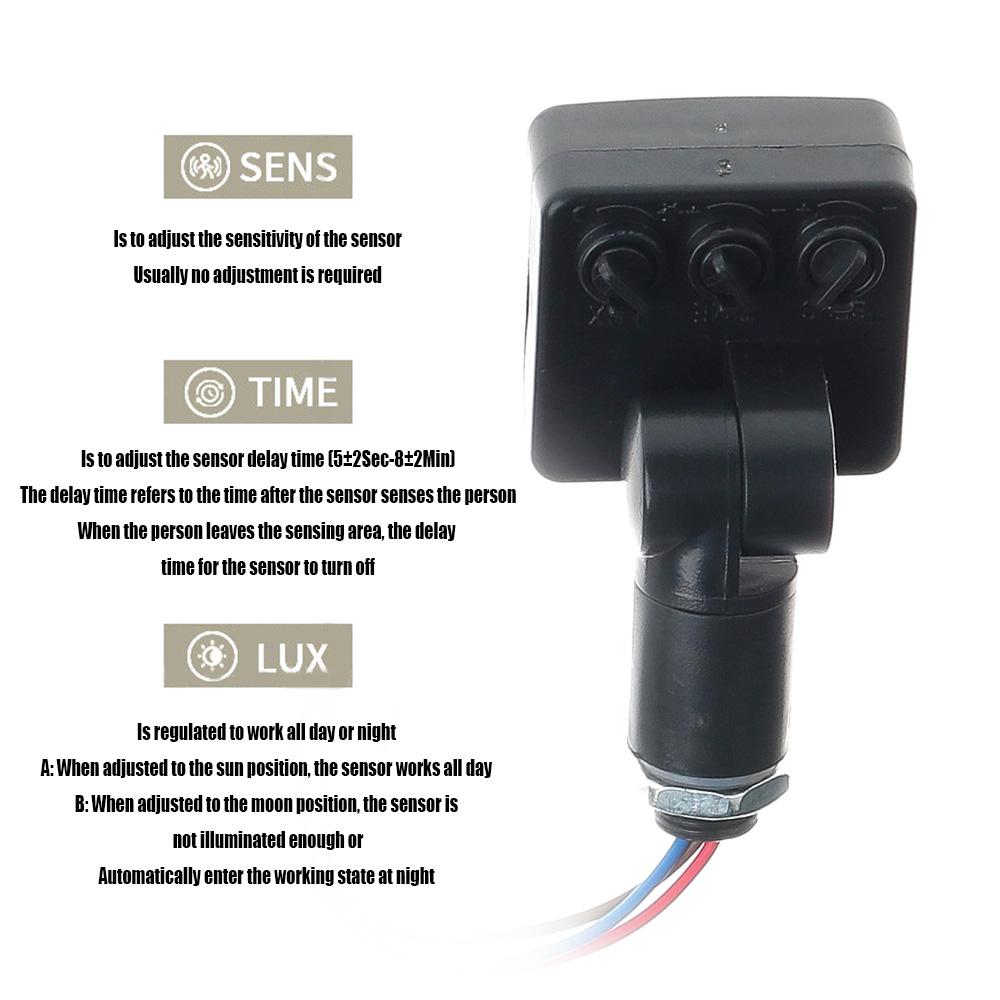 Mini PIR Sensor Switch Human Body Infrared Motion Detector Waterproof Outdoor Adjustable for LED Floodlights and Lights