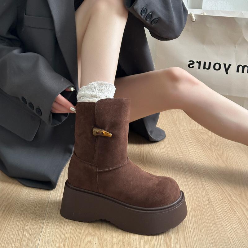 

2025 зима новые круглый носок толстая подошва увеличение роста два способа носки зимние сапоги женские корейская версия бархатные теплые зимние сапоги женские хлопковые туфли 40