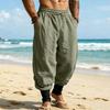 Men Linen Jogger Pants Loose Fit Drawstring Waist Breathable Tapered Leg Cuffed Hem Casual Beach Holiday Trousers