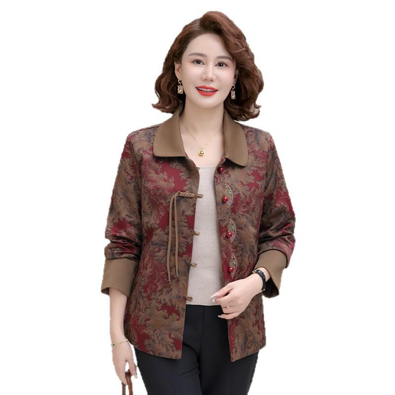 Stylish Floral Slimming Jacket for Middle-Aged Women - Spring & Autumn