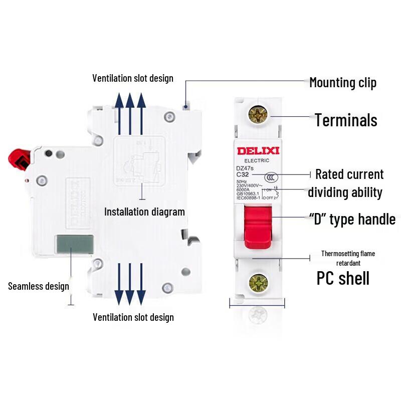 DELIXI ELECTRIC DZ47s C-Type 3-Pole Miniature Circuit Breaker