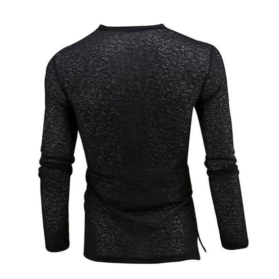 Deep V-neck Men T-shirt Long Sleeve Thin Elastic Quick Drying Summer Solid Color Slim Fit Tee Top Streetwear