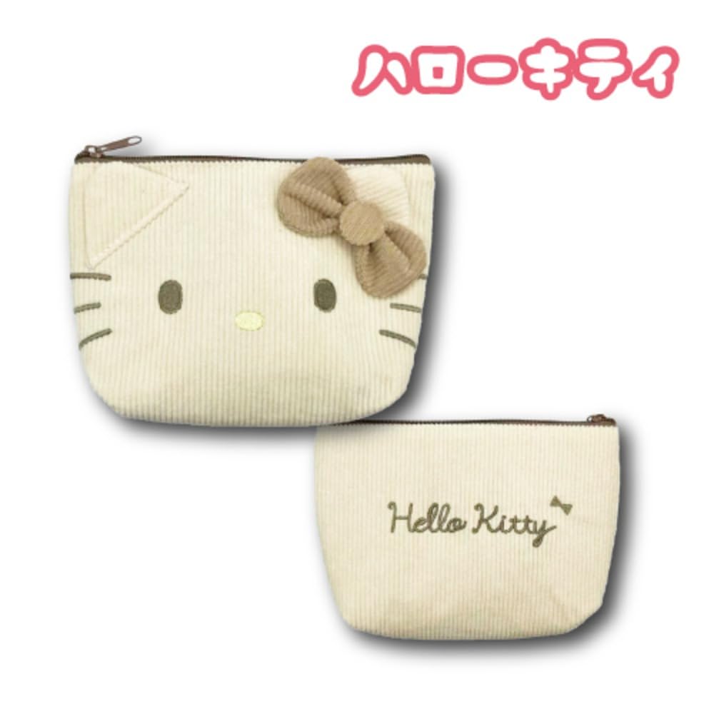 Hatayama Shoji Sanrio Face Multi-Pouch, Corduroy, Character Storage Pouch, Cute Accessory Case, Kitty [Body] Approx. H13 X W20 X D5cm