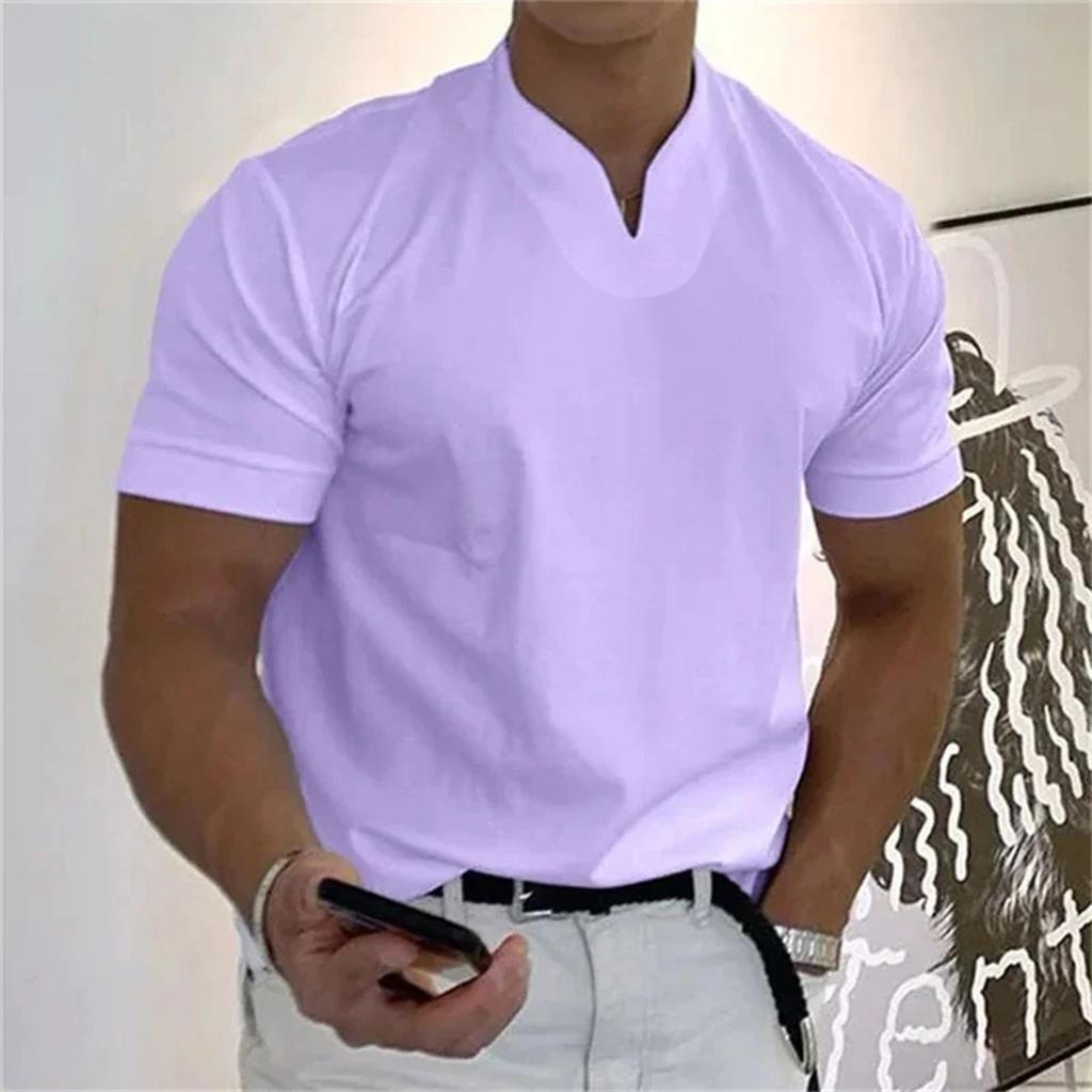 Men Short Sleeve V Neck T Shirt Casual Basic Solid Business Fitness Top Lightweight Breathable Slim Fit Tee for Daily Wear