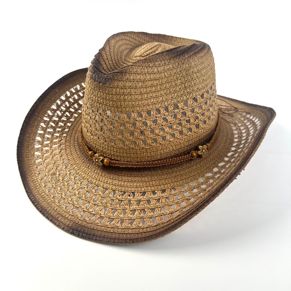 New Western Denim Straw Hat Retro Ethnic Style European And American Jazz Hat Outdoor Leisure Top Hat Curved Brim Hat