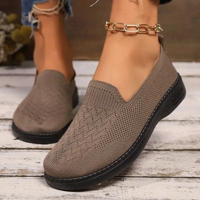 2024 Sapatos de liquidação para mulheres One Kick Flats femininos Outono Biqueira redonda Malha respirável Sólida Flat Casual Sapatos confortáveis