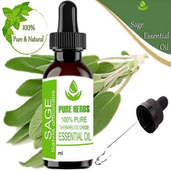 

Pure Herbs Sage (Salvia Officinalis) Pure & Natural Therapeutic Grade Essential Oil Plastic with Dropper 10 ml