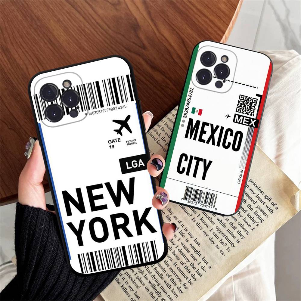 Funny World City Tourist Ticket Label Black Phone Case For Iphone 17 Air 16 15 14 13 12 11 Pro Max Plus Back Cover TPU Soft Case