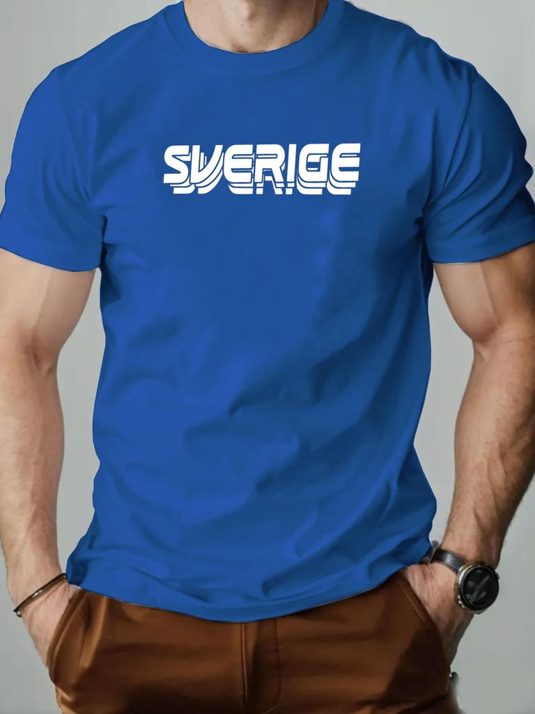 T-Shirt Herren 100% Baumwolle Englischer Buchstabe Sverige Print Rundhalsausschnitt Atmungsaktiv Übergroßes T-Shirt Lässige Mode Hochwertige Kleidung