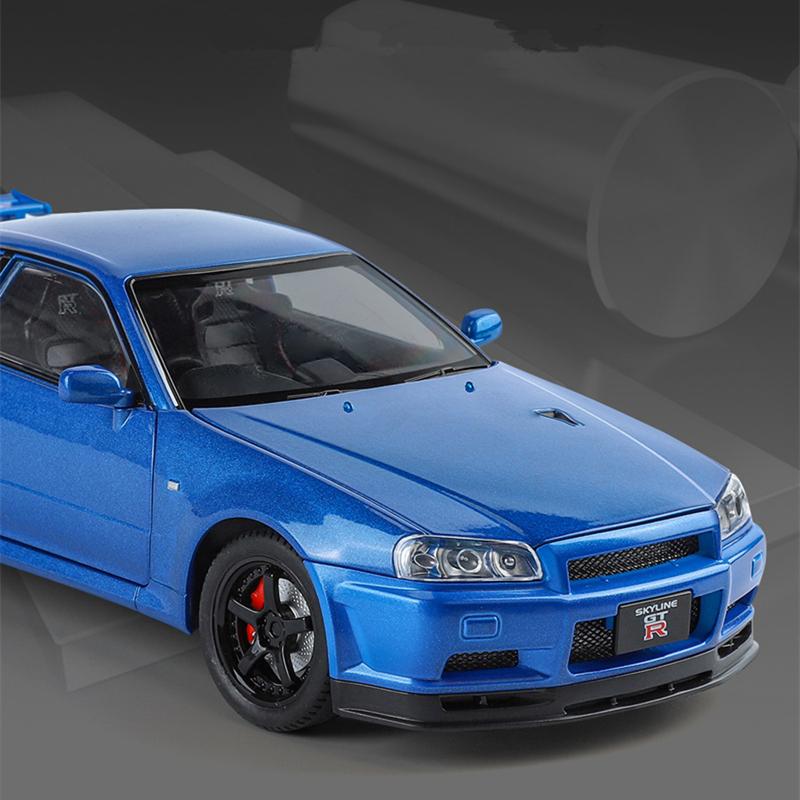 1/24 NISSAN Skyline Ares GTR GT-R R34 Alloy Sports Car Model Diecasts & Toy Racing Vehicles Car Model Sound and Light Kids Gifts