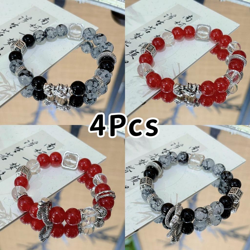 1/2/4 Pièces Bracelet Perlé Style Chinois Dragon Pixiu Pour Femmes Hommes Bijoux Accessoires Tempérament Vintage Cadeaux pour Couple